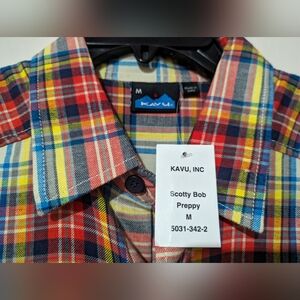 KAVU Scotty Bob Preppy Short Sleeve Shirt Summer Plaid Button Up Size M New!
